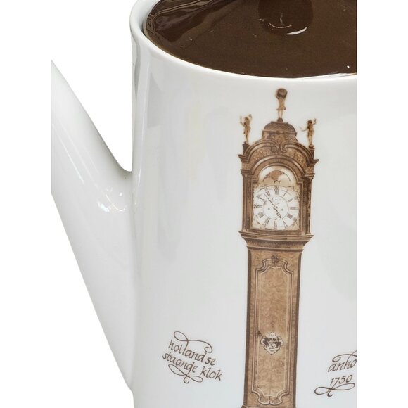Mitterteich Porzellan Coffee Tea Pot With Brown Lid & Clock Design - Picture 7 of 12